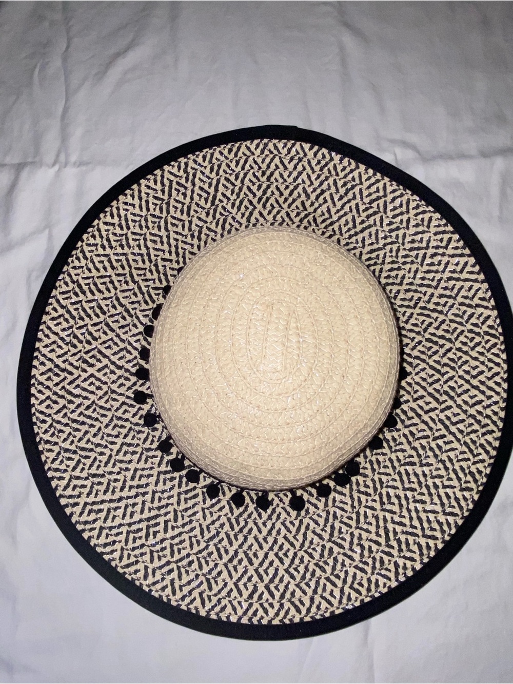 Jessica Simpson Black and Natural Straw Wide Brim Sun Hat